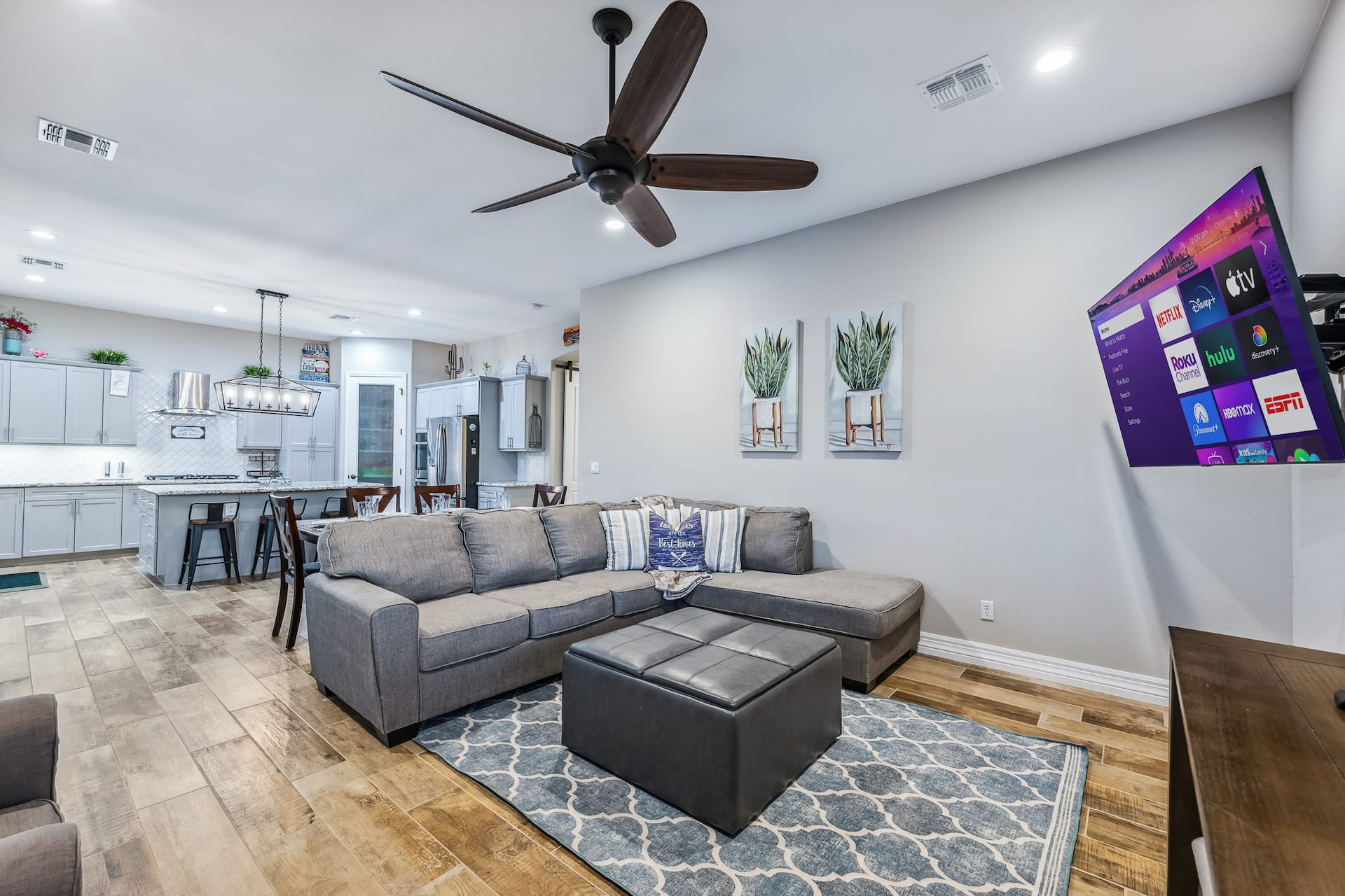 Living room with sectional and smart TV